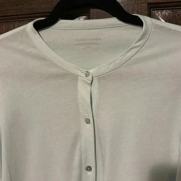 Eileen Fisher Long Sleeve Blouse Light Mint Green Womens Med 100% Cotton EUC - Picture 3 of 11